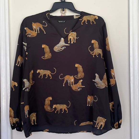 Leopard Print Necktie Bow Blouse - Picture 1 of 2